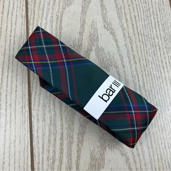 654 Bar III Men's Slim Tie 300 Green Farrin Plaid $55 Poly Blend - Picture 1 of 6